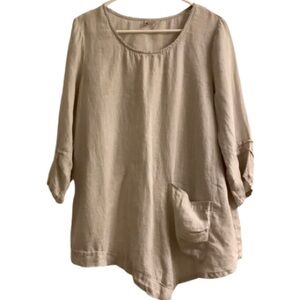 Et’Lois 100% Linen Lagenlook Asymmetric Hem Tunic M